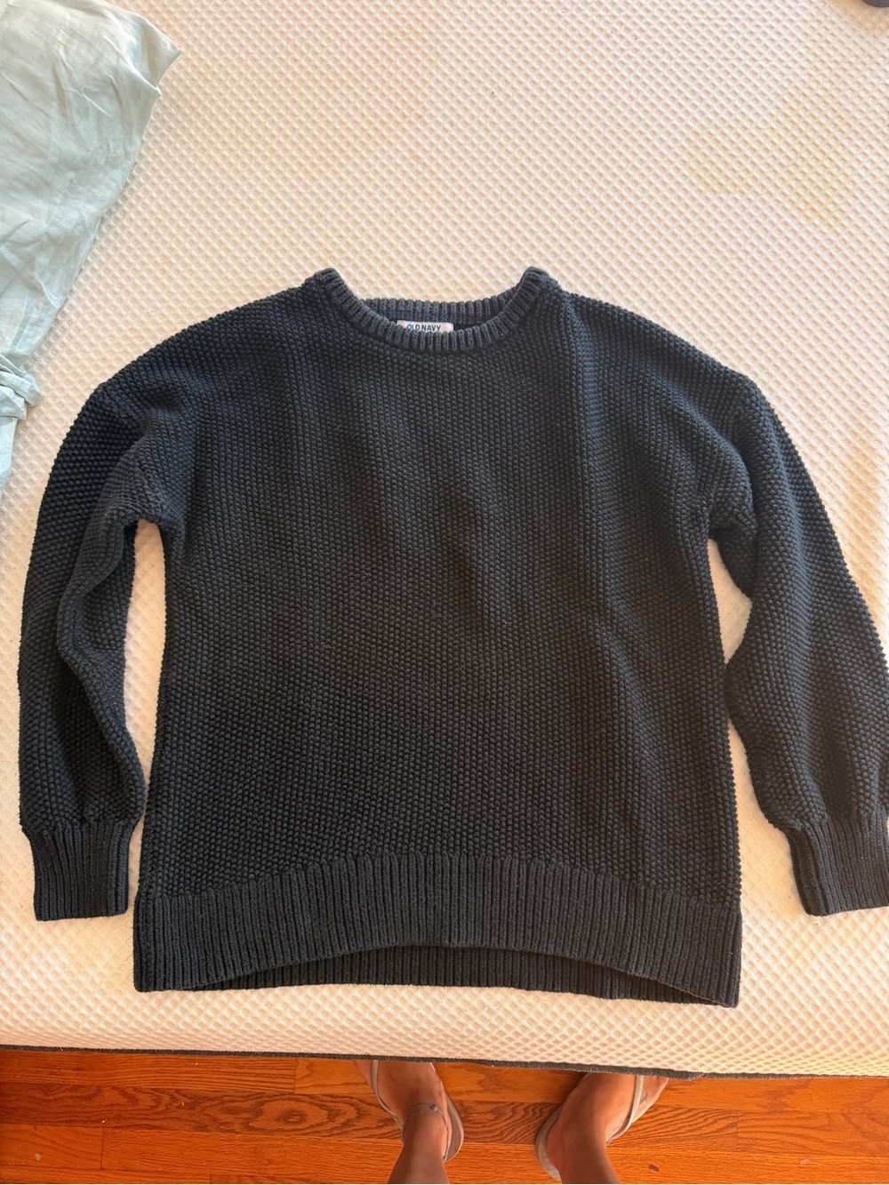 Old Navy Black Textured Crewneck Sweater